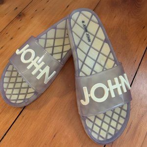 UNUSED John John Women's Size 10 Blue and Yellow Slides